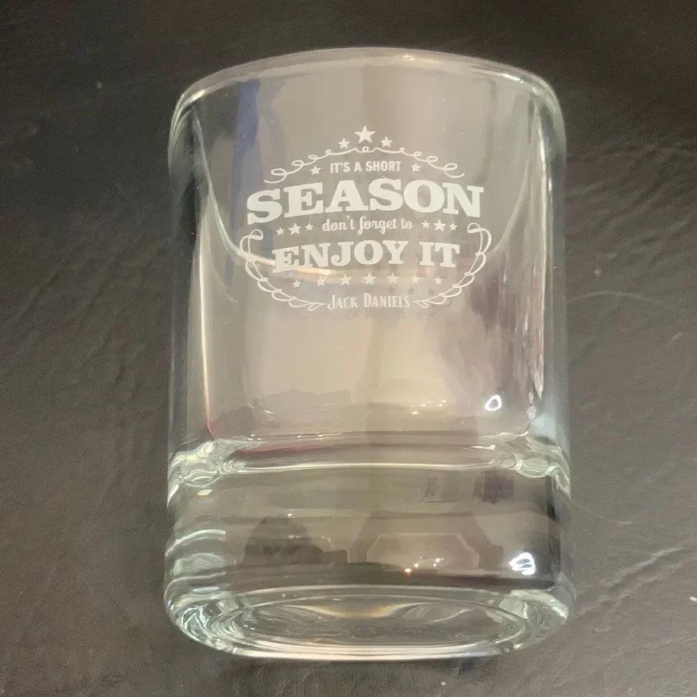 Jack Daniel’s 8 Ounce Rocks Cocktail Clear Glass White Etching Stamped Bottom